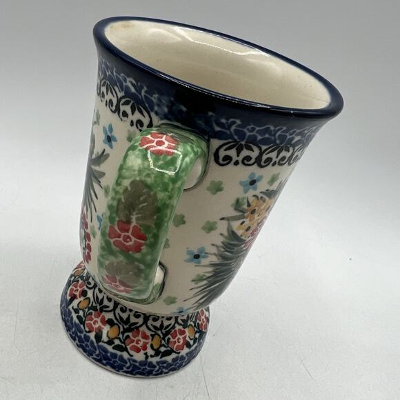 Unikat Poland Teresa Liana #3247 Footed Floral 8 oz. Coffee MugFloral Blue Pink - Picture 3 of 6